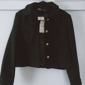Zara Women's Black Blazer with Gold Buttons